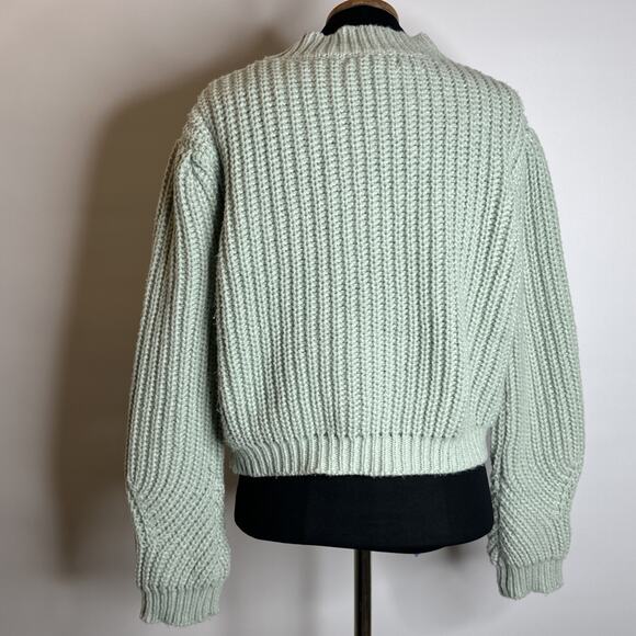 Hyfve Romantic Floral Cardigan Chunky Cropped Sweater Size M Grannycore Seafoam - Picture 2 of 10